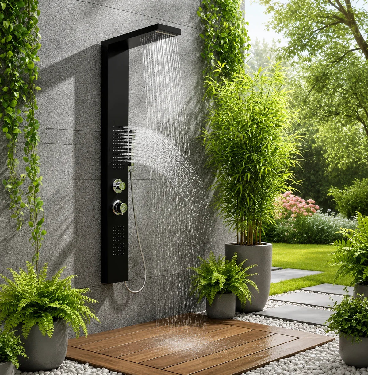 Colonne de Douche Hydromassante Noir Mat 4 Jets Image