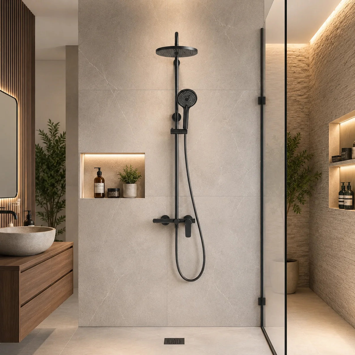 Colonne de douche thermostatique gris brossé
