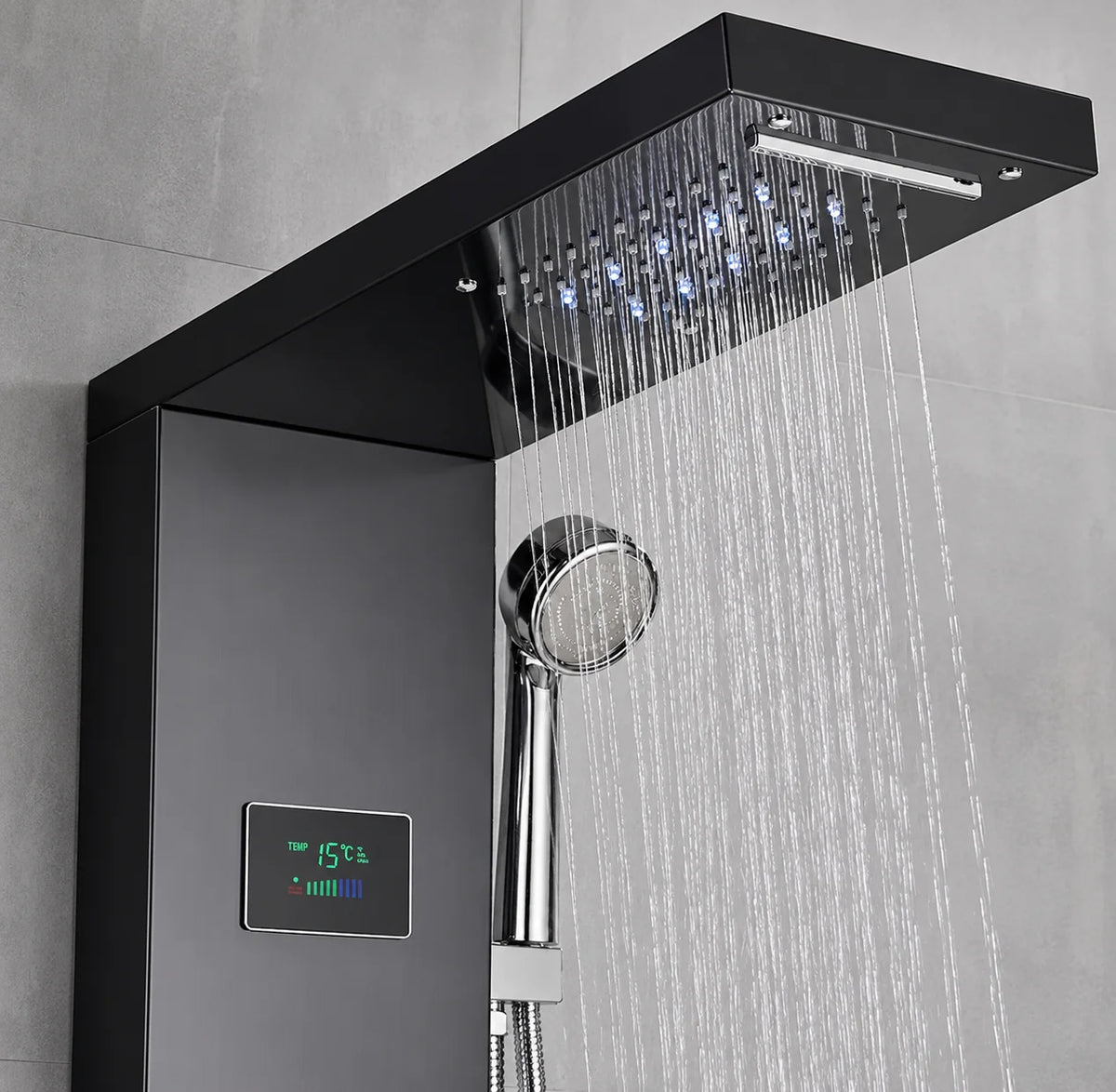 Colonne de douche hydromassante à affichage digital noir