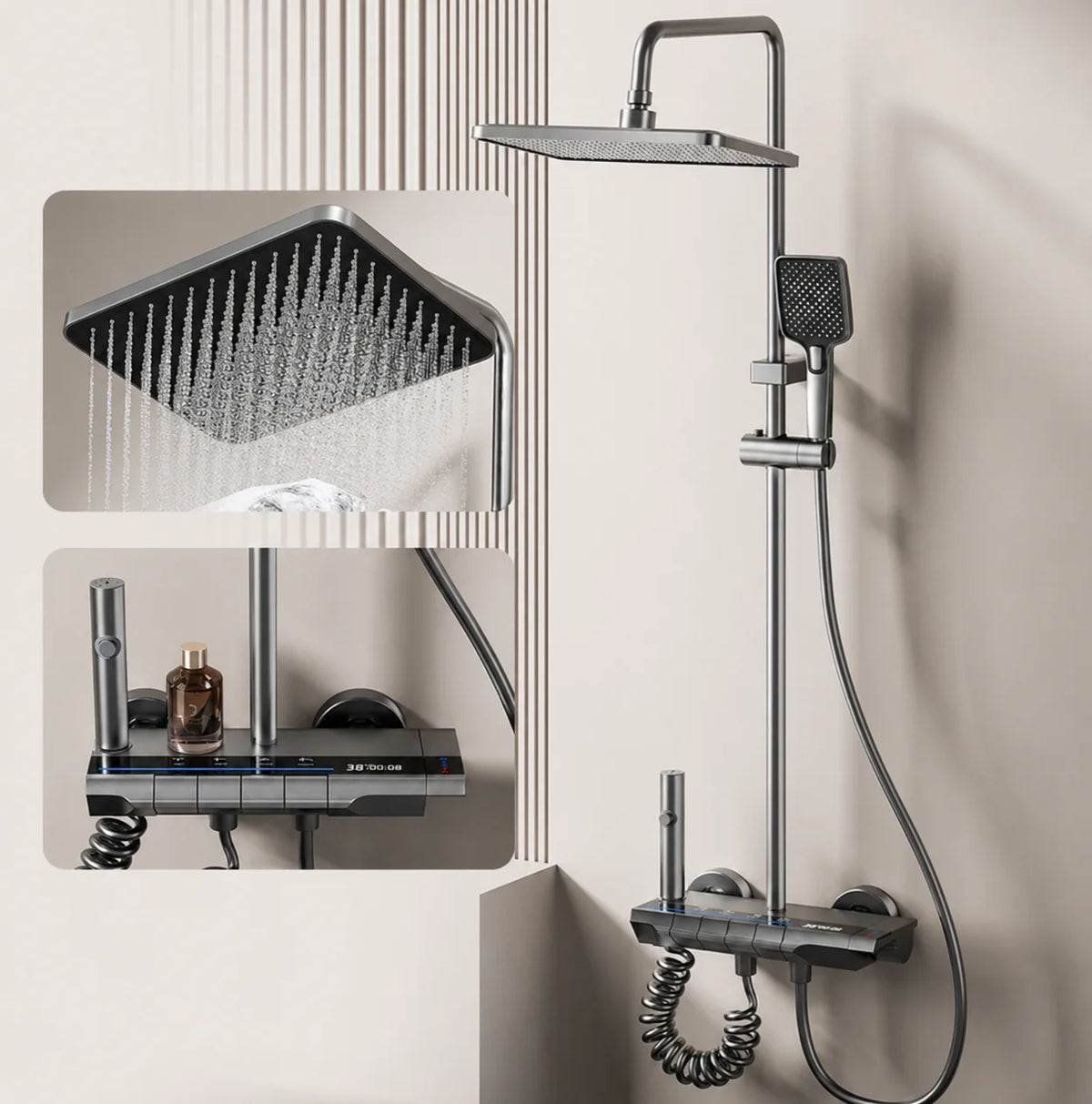 Colonne de Douche Thermostatique Gris Brossé