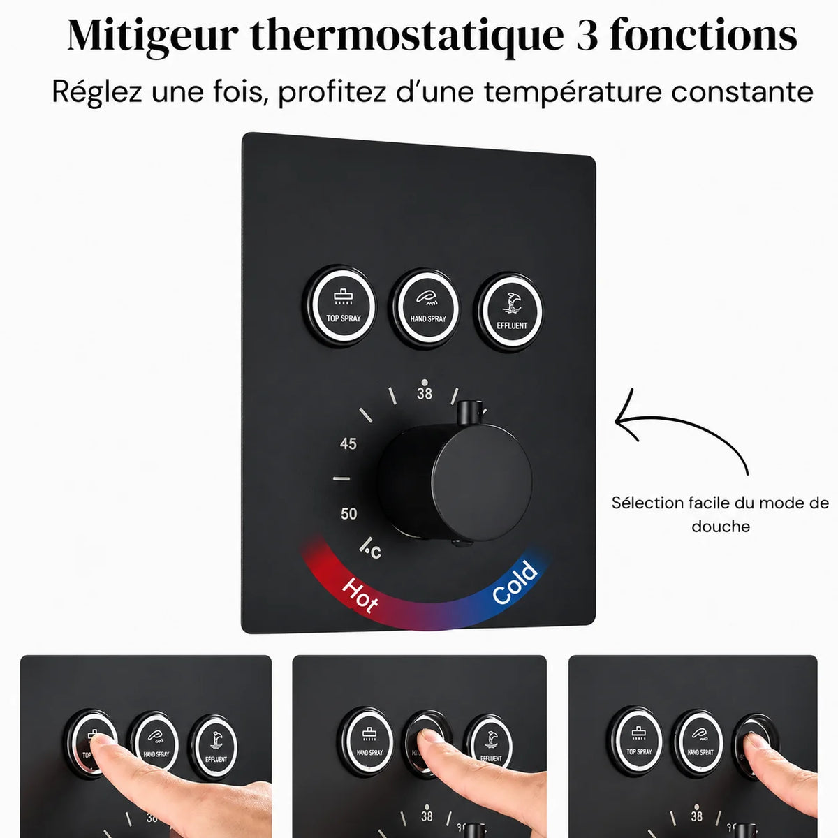 Colonne de douche encastrable noir mat