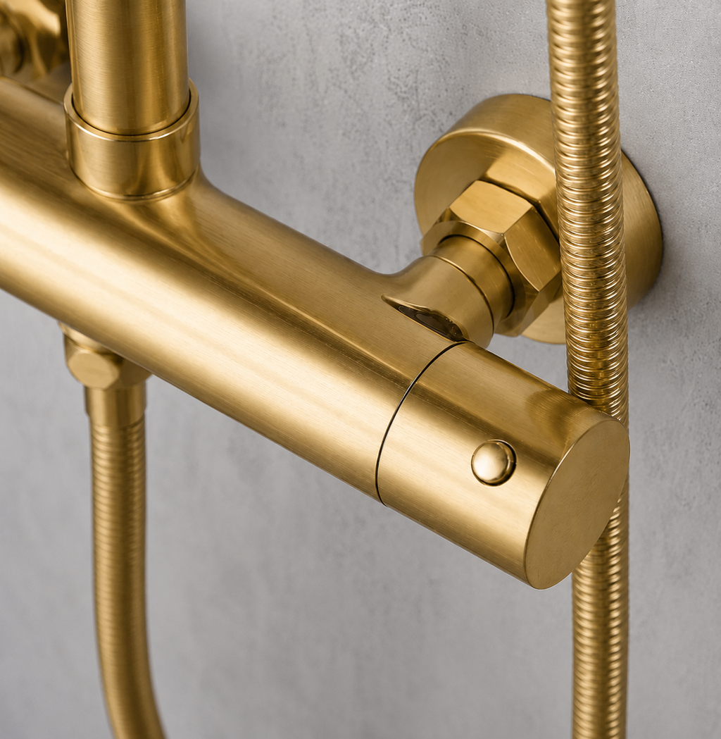Colonne de douche thermostatique or brossé