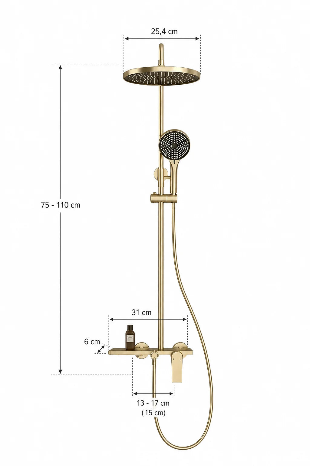 Colonne de douche thermostatique or brossé