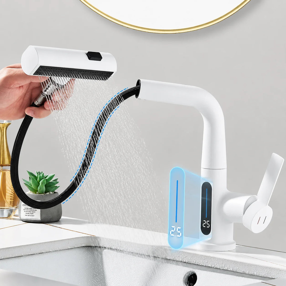 Robinet de Cuisine Douchette à Affichage Digital en utilisation