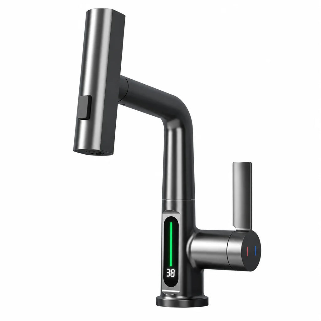 Robinet de Cuisine Douchette à Affichage Digital gris brossé 