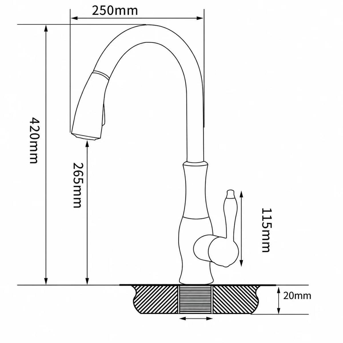 Robinet de Cuisine Douchette en Laiton dimensions 