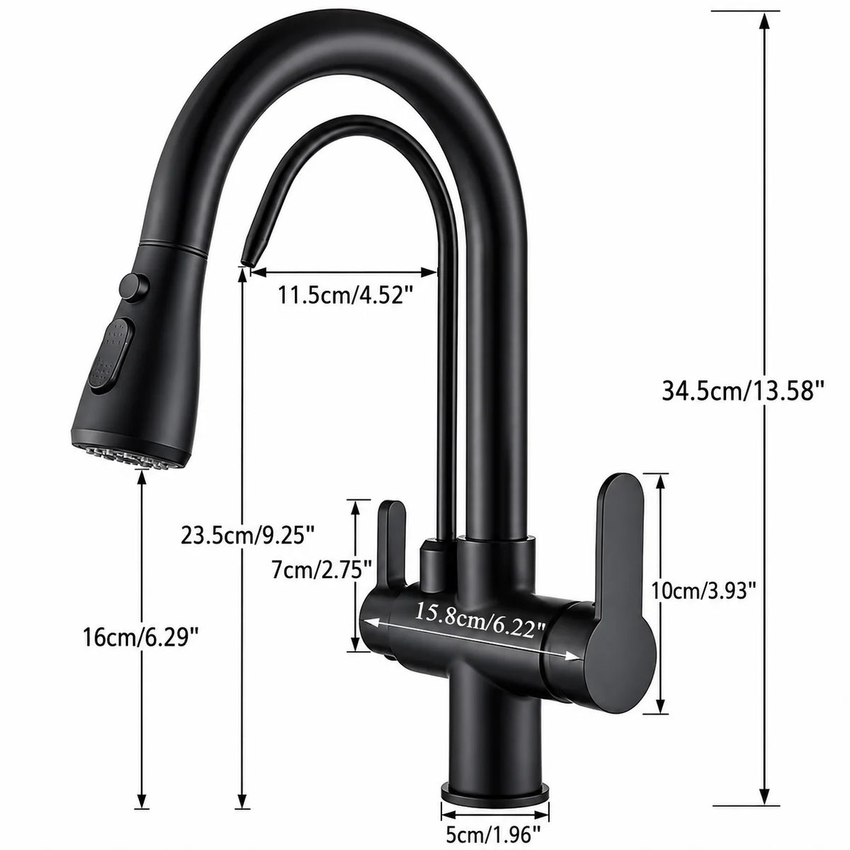 Robinet de Cuisine noir mat dimensions