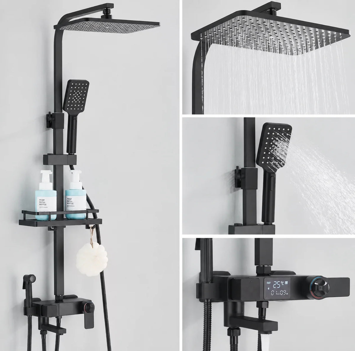 Colonne de Douche Thermostatique Noir Mat